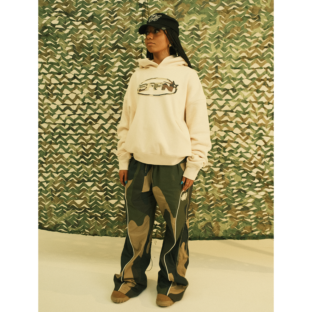 Battle Stitched Hoodie - Cream/Camo - Effn Clothing