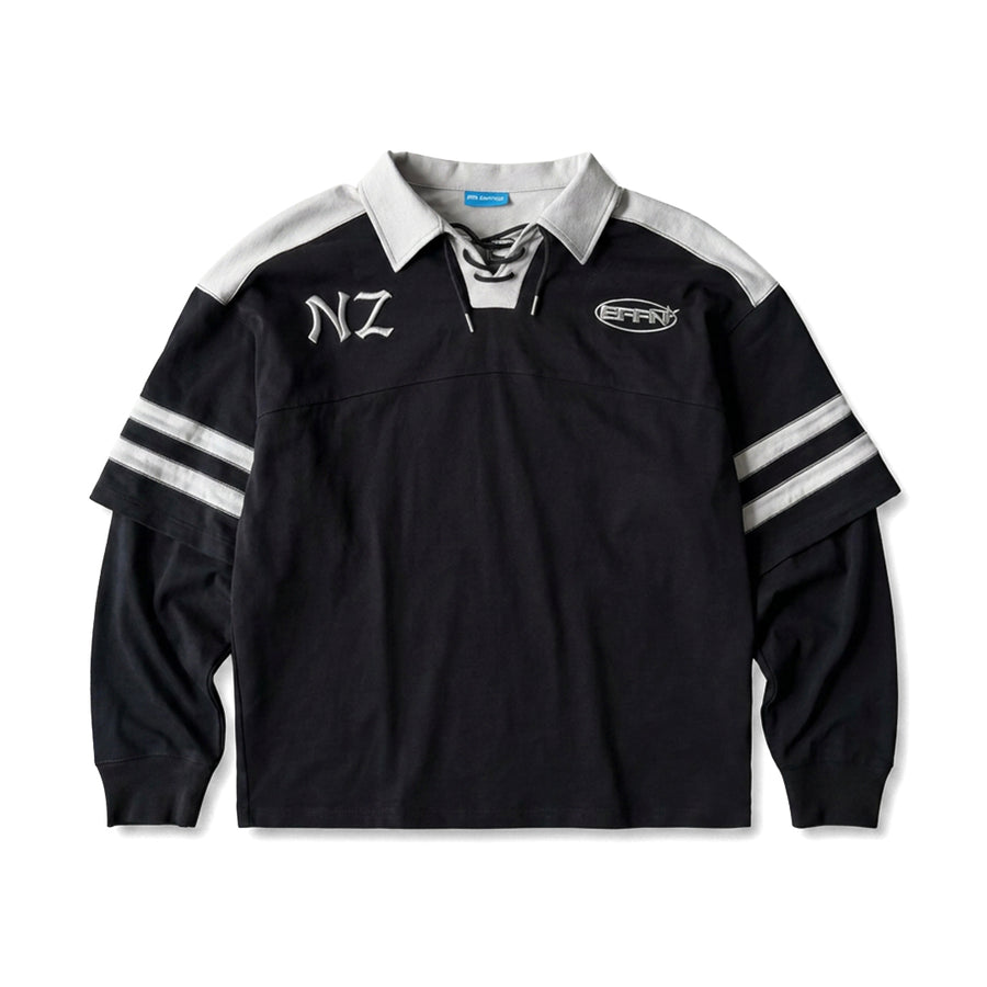 Long Sleeve Rugby Polo - "Aotearoa" Black/Grey - Effn Clothing
